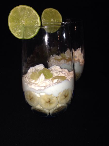 Verrines banane fromage blanc aromatisé citrons/citrons vert