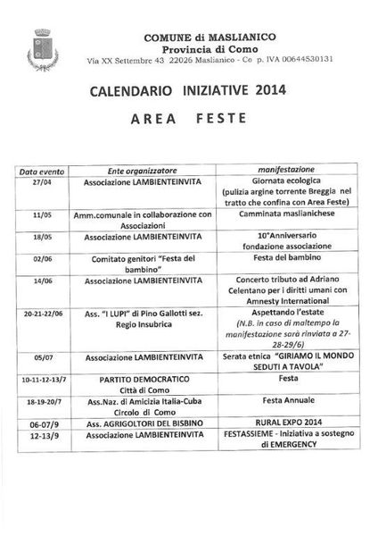 Il calendario delle feste di primavera-estate a Maslianico.