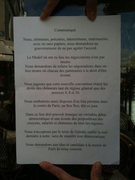 De l'occupation du Carreau du Temple à l'expulsion hier soir de la Coordination des intermittents et des précaires (CIP-IDF).
