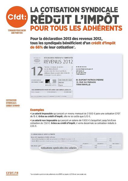 DECLARATION DE REVENUS 2012 ET COTISATIONS SYNDICALES