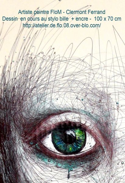 Dessin au stylo bille et à l'encre - format 100 X 70cm