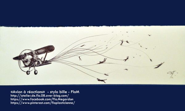 Avion à réactions - dessin au stylo bille - 11 x 21 cm