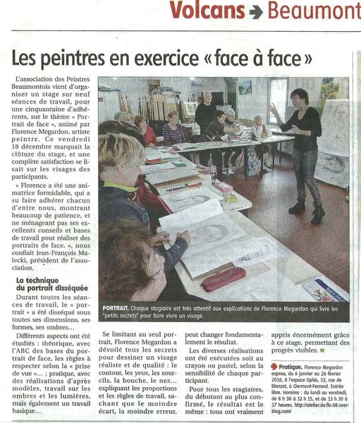 Article journal La Montagne-Clermont Ferrand- sur les ateliers croquis "Les bases du portrait" avec Flo.M