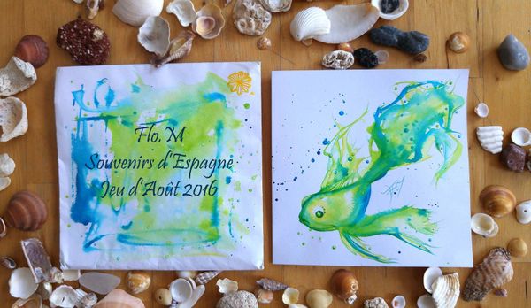 Carte Postale :Poisson-dessin encre + stylo bille