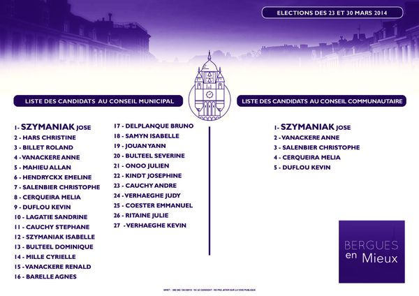 Municipales Bergues 2014 : le bulletin de vote qu'il faudra mettre dans les urnes.