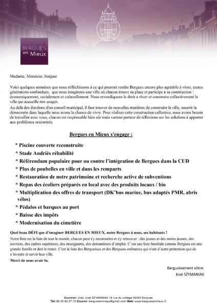 Municipales de Bergues : notre dernier tract de campagne.