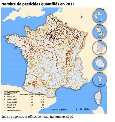 La présence de pesticides dans les cours d'eau en France est généralisée avec plus de 90% des points de mesure touchés!
