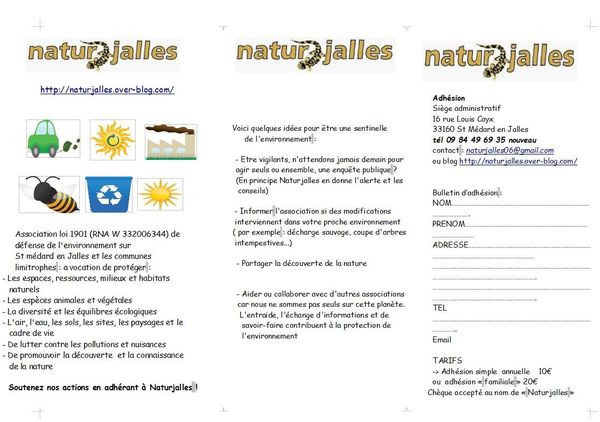 Naturjalles: objets et buts de l'association, si vous adhérez à ses objectifs, ci-joint un bulletin d'adhésion