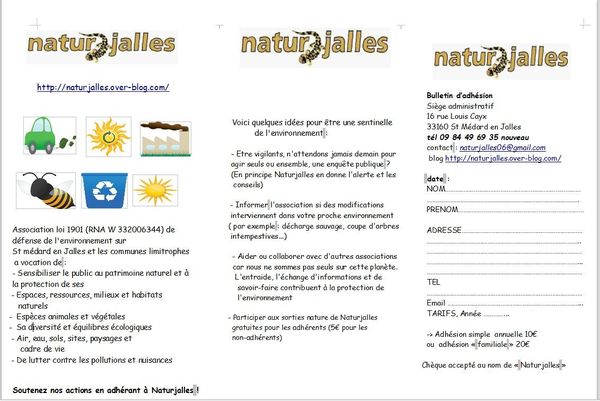 Vous voudriez rejoindre Naturjalles? ci-joint un bulletin d'adhésion Naturjalles