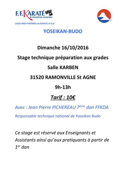 Stage de préparation aux grades Dimanche 16 Octobre
