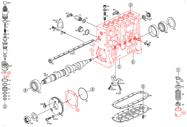 vue eclatee pompe en ligne BOSCH pieces detachees