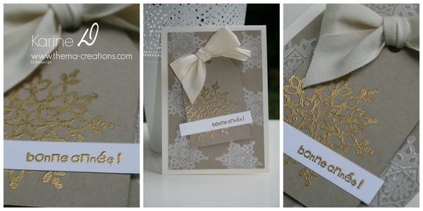 Carte Bonne année, nœud de coton et tampons Festive Flurry