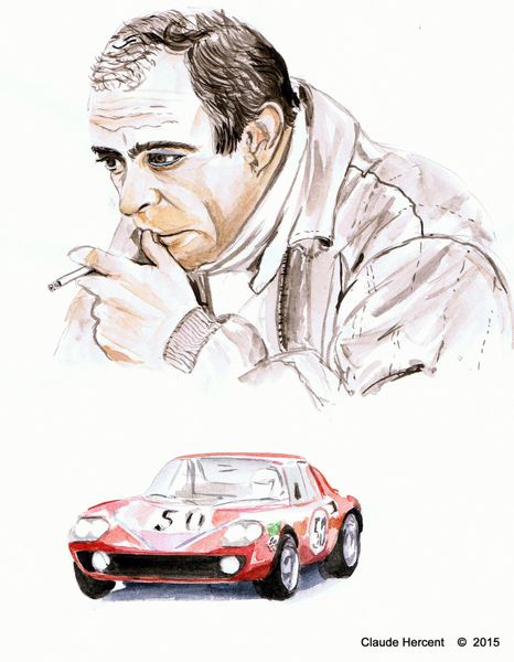 Aquarelle format A4 :Ligier J.S 1 (24 h du Mans 1970)