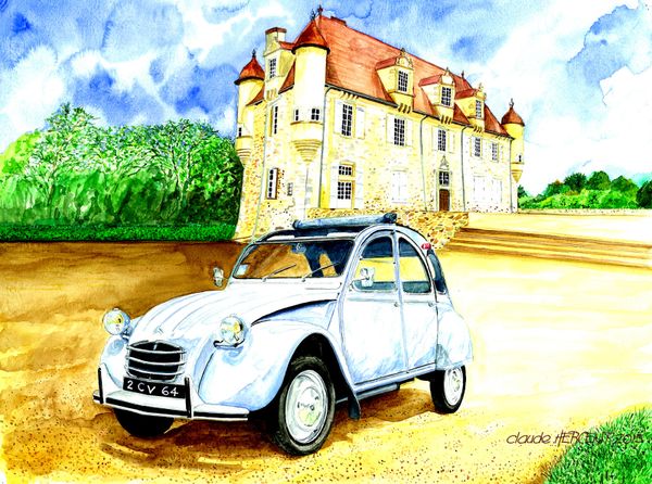 2 CV. AZAM 1964 au château de La Borie en Limousin
