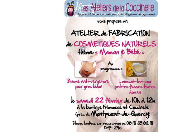 Atelier de cosmétiques naturels thème "Maman & bébé"