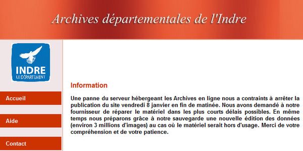 Le site des archives de l'Indre est en panne.