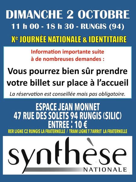 LE 2 OCTOBRE, AVEC SYNTHÈSE NATIONALE, TOUS AU RENDEZ-VOUS DE L’AFFIRMATION FRANÇAISE ET EUROPÉENNE !