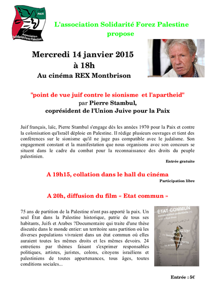 "Point de vue juif contre le sionisme et l'apartheid" par Pierre Stambul, coprésident de l'Union Juive pour la Paix