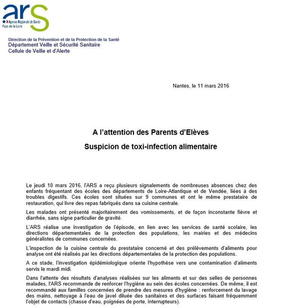 Suspicion de toxi-infection alimentaire à Geneston
