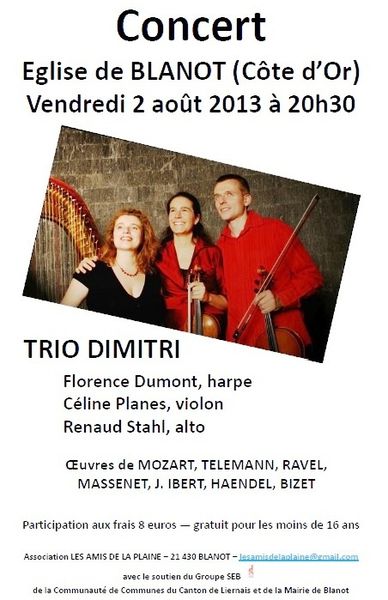 Concert du TRIO DIMITRI - Vendredi 2 août 2013 à 20h30 - église de BLANOT (Côte d’Or)