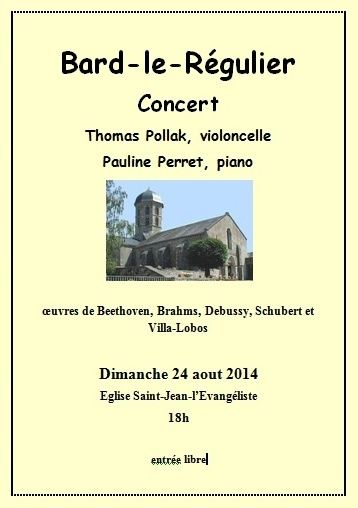 Concert à Bard-le-Régulier dimanche 24 août 2014 à 18h