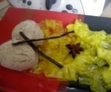 Crème glacée banane, sirop d'érable, carpaccio d'ananas épicé