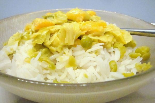 Riz basmati, pois cassés, fondue de poireaux saveurs des îles #vegan #végétarien