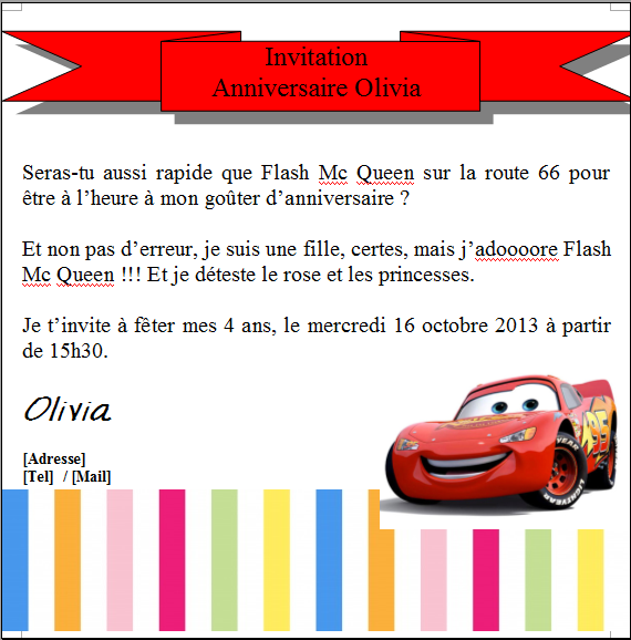 Un gouter d'anniversaire Flash Mc Queen