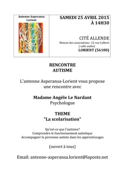 L'Autisme à l'école, conférence et rencontre