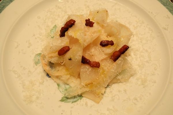 Salsifis, lard, parmesan, huile de truffe inspiration Emmanuel Renault