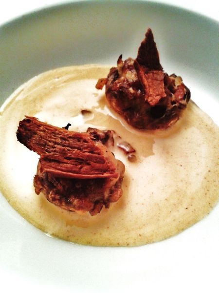 Champignons farcis, sabayon au parfum de cèpes grillés
