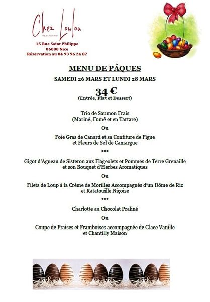 Menu de Pâques Chez Loulou