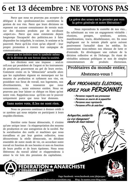 6 et 13 décembre : NE VOTONS PAS
