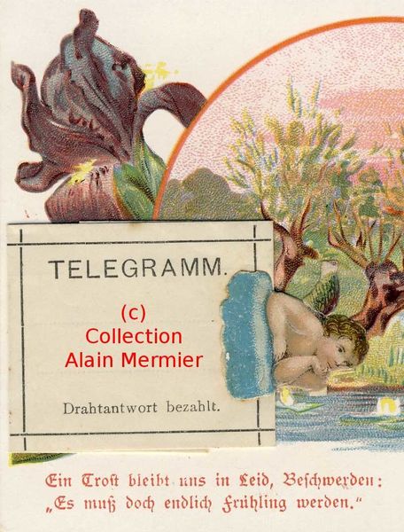 Iris -2295- Montage avec télégramme en ajoutis. Allemagne avant 1906.
