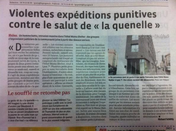 France. Violentes expéditions punitives contre le salut de "la quenelle" (Le Progrès)