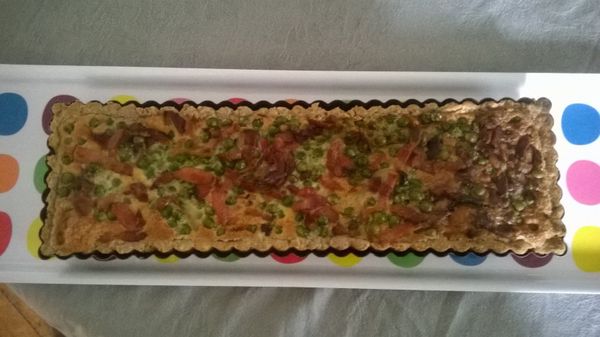 Tarte aux petits pois et lardons fumés