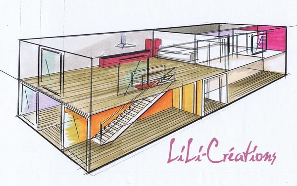PROJECTION AXO (intérieur d'une maison container)