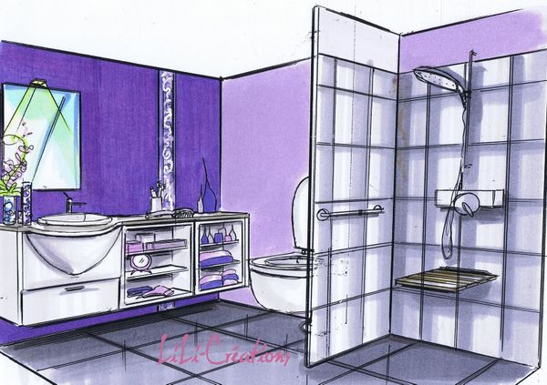 SALLE DE BAINS MURS VIOLETS