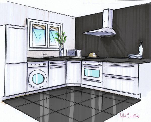 Cuisine blanche sur fond noir