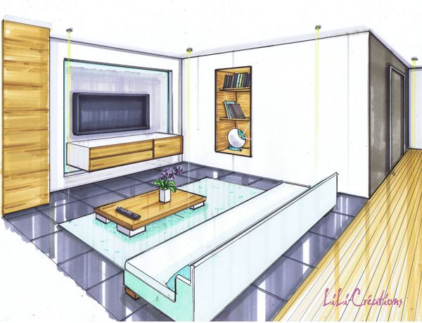 SALON MODERNE ARDOISE ET BOIS