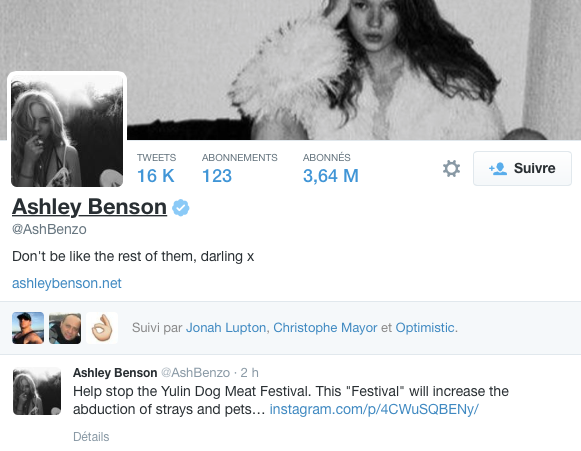 L'actrice Ashley Benson s'insurge contre le festival de viande de chien et de chat de Yulin