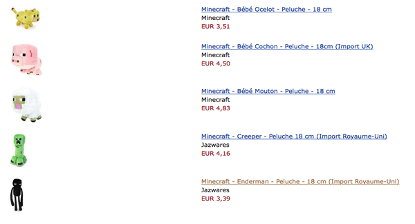 Peluches Minecraft à petits prix