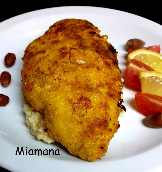 Cabillaud pané aux noisettes, purée de céleri