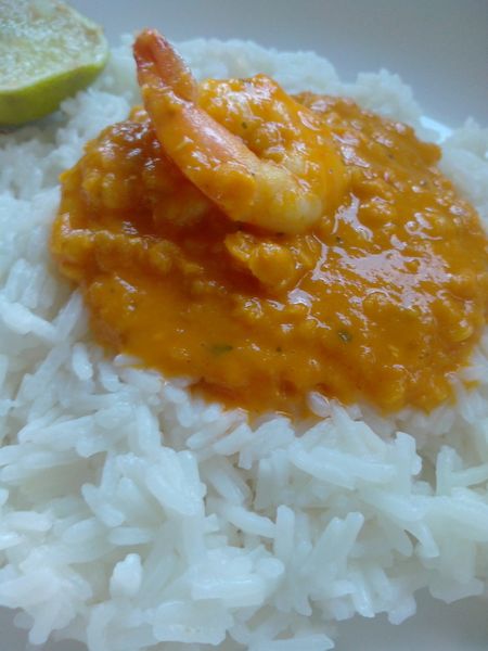 DAHL DE LENTILLES CORAIL AUX CREVETTES