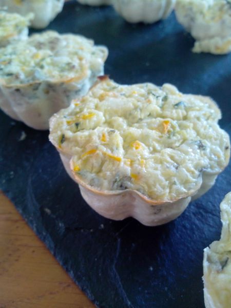 PETITS FLANS DE COURGETTES JAUNES ET VERTES CHEVRE FRAIS MENTHE