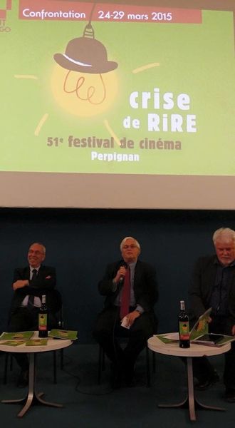 à gauche, Michel Pinell, adjoint à la culture ville de Perpignan, au centre Michel Cadé président de l'institut Jean Vigo et Alain Loussouarn directeur du festival confrontation