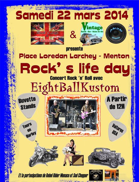 Menton: Concert Rock’n roll avec “Eight Ball Kustom” le 22 mars de 12h à 18h