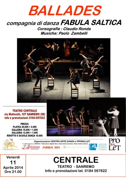 Teatro Centrale Sanremo:Venerdì 11 aprile alle ore 21.00 secondo appuntamento per il Cadance Festival Ballet, organizzato Compagnia Proballet di Sanremo e dal Centra Danza di Olgiate Olona,