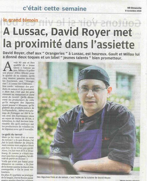 Une belle interview de notre Chef David Royer dans le journal Centre Presse du 08 novembre 2015