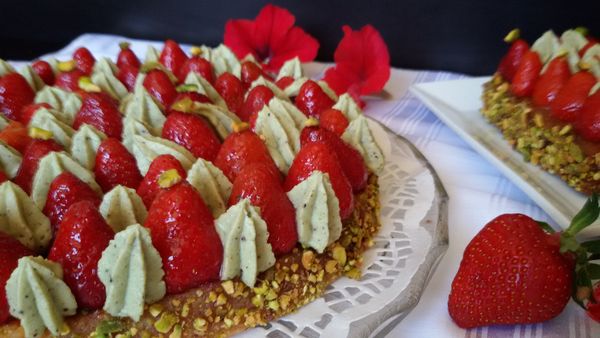La tarte à la fraise et sa crème pistache de Michalak